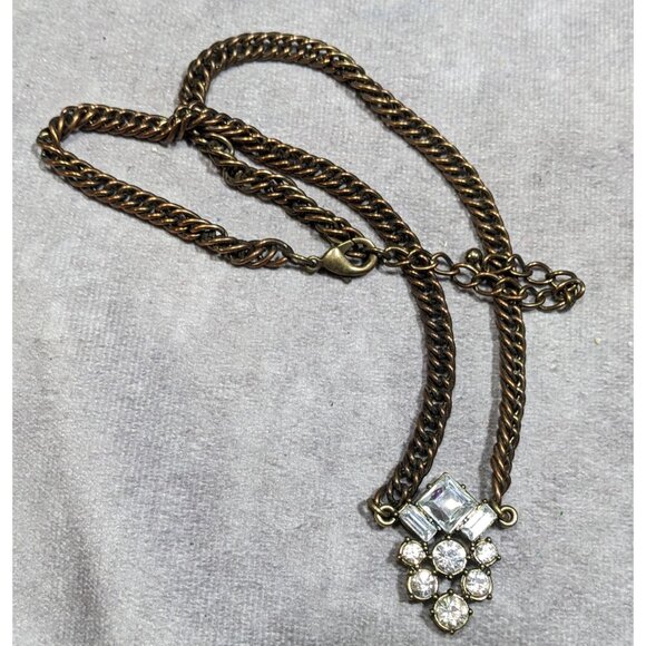 Vintage Art Deco Style Rhinestone Pendant Necklace With Gold Tone Chain - Picture 6 of 6